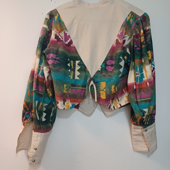 Boho Western Rainbow Crop Vintage Tassle Crop Collar Rodeo Jacket Banjo M - Picture 5 of 9